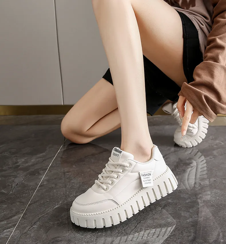 Women's Thick Sole Casual Board Shoes Versatile Trendy White_voghion.com