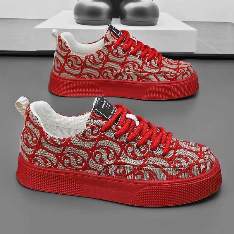Canvas Zomer 2024 Nieuwe Niche Lage Top Bedrukte Board Heren Dikke Zool Sport Casual Mode Schoenen_voghion.com