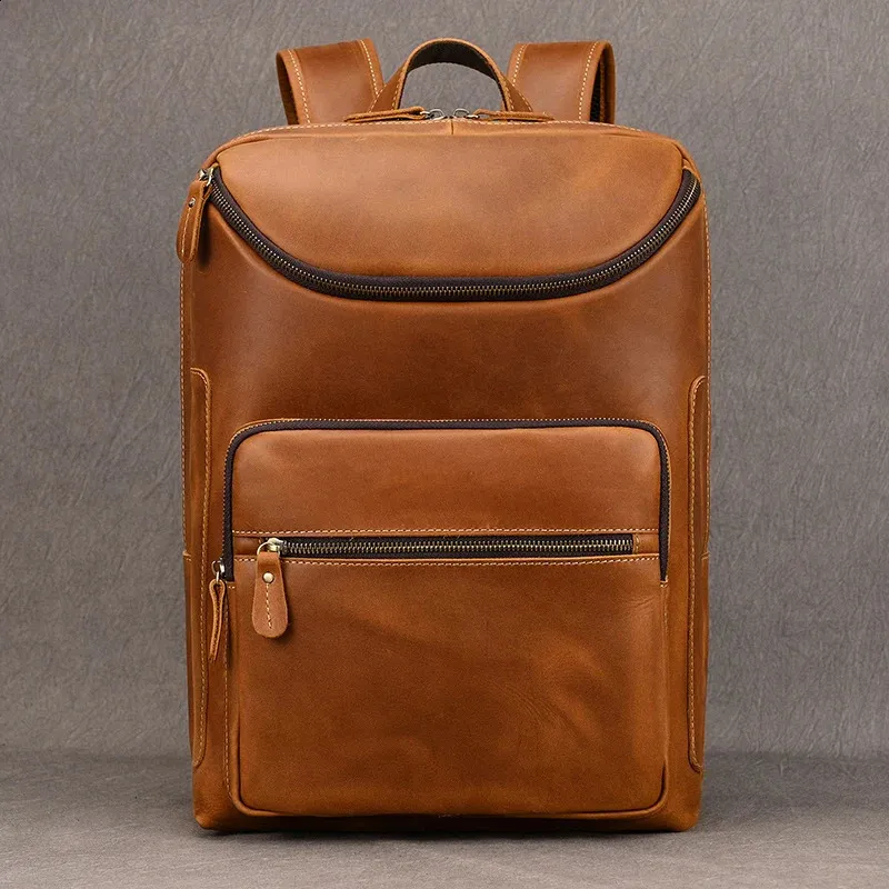Mochila para portátil de 14" y 15,9" de piel auténtica para hombre, de piel de Caballo Loco, 240902_voghion.com