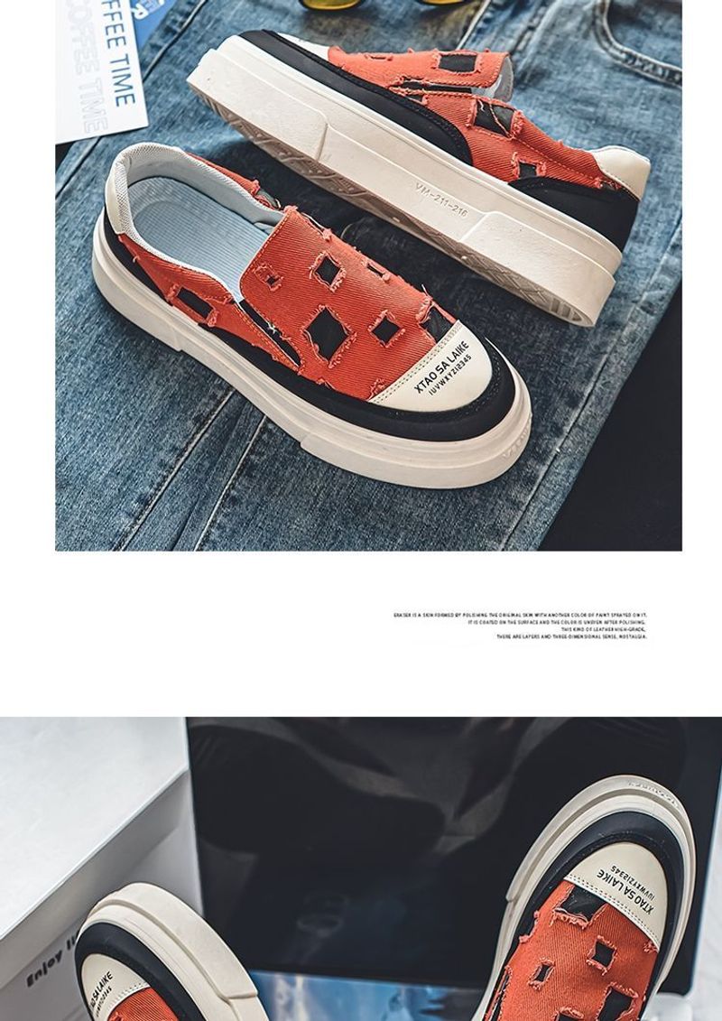 MannNeil 2024 New Summer Breathable Canvas Trdy M's Versatile Instagram High Street Brok Hole Beggar Board Shoes_voghion.com