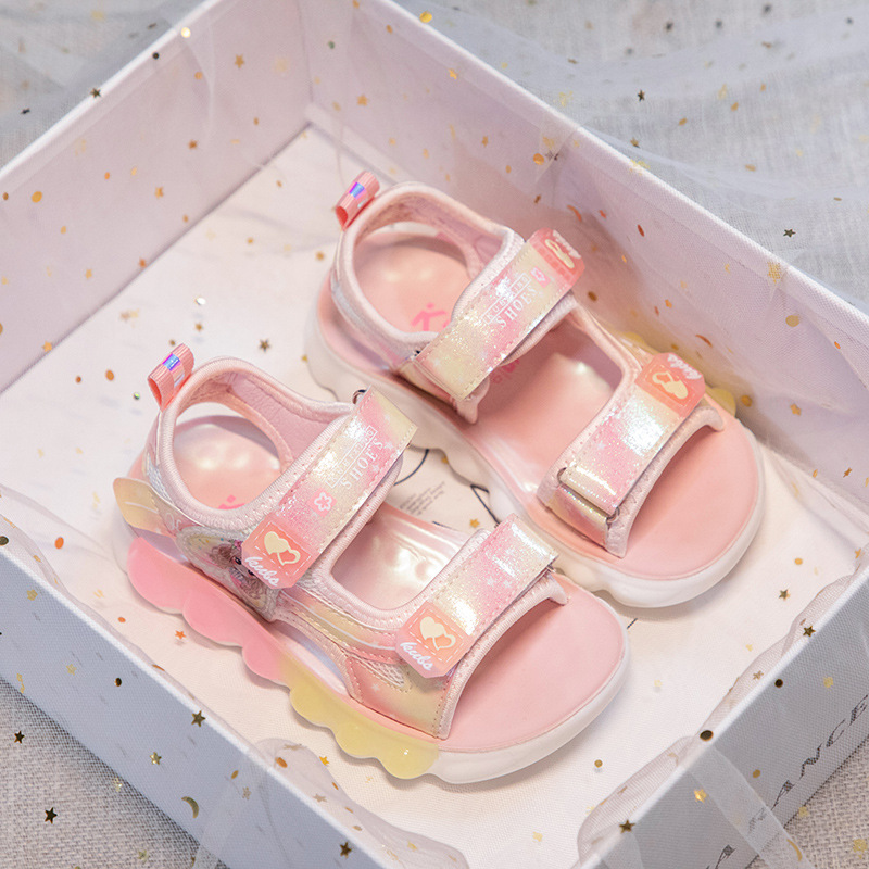 2024 Sandali da ragazza primaverili in pelle artificiale da spiaggia con velcro in gomma rosa viola stile principessa scarpe per bambini dei cartoni animati_voghion.com