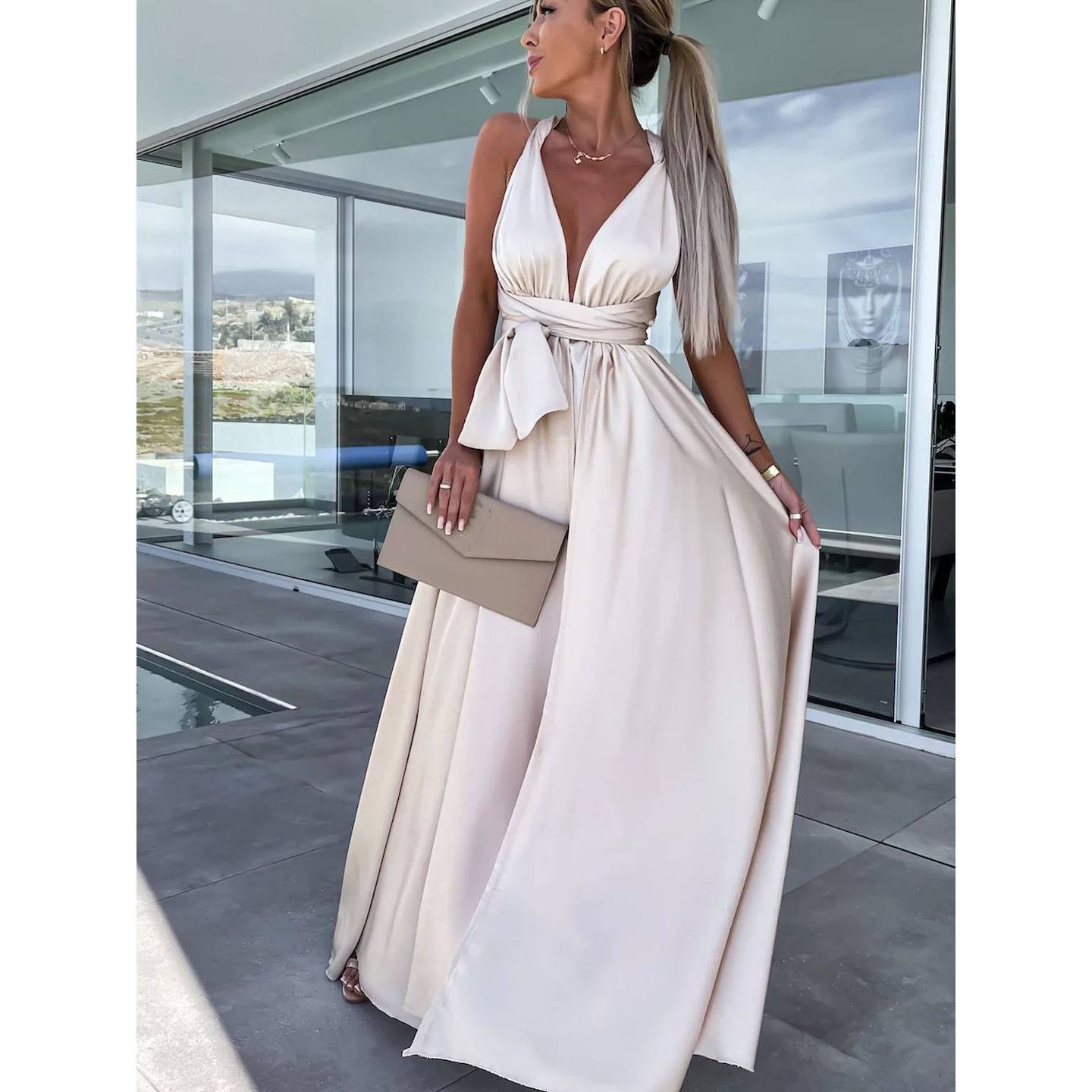 Women’s Clothing New Sexy And Changeable Strappy Dress Ins Loose Casual Slit Dress