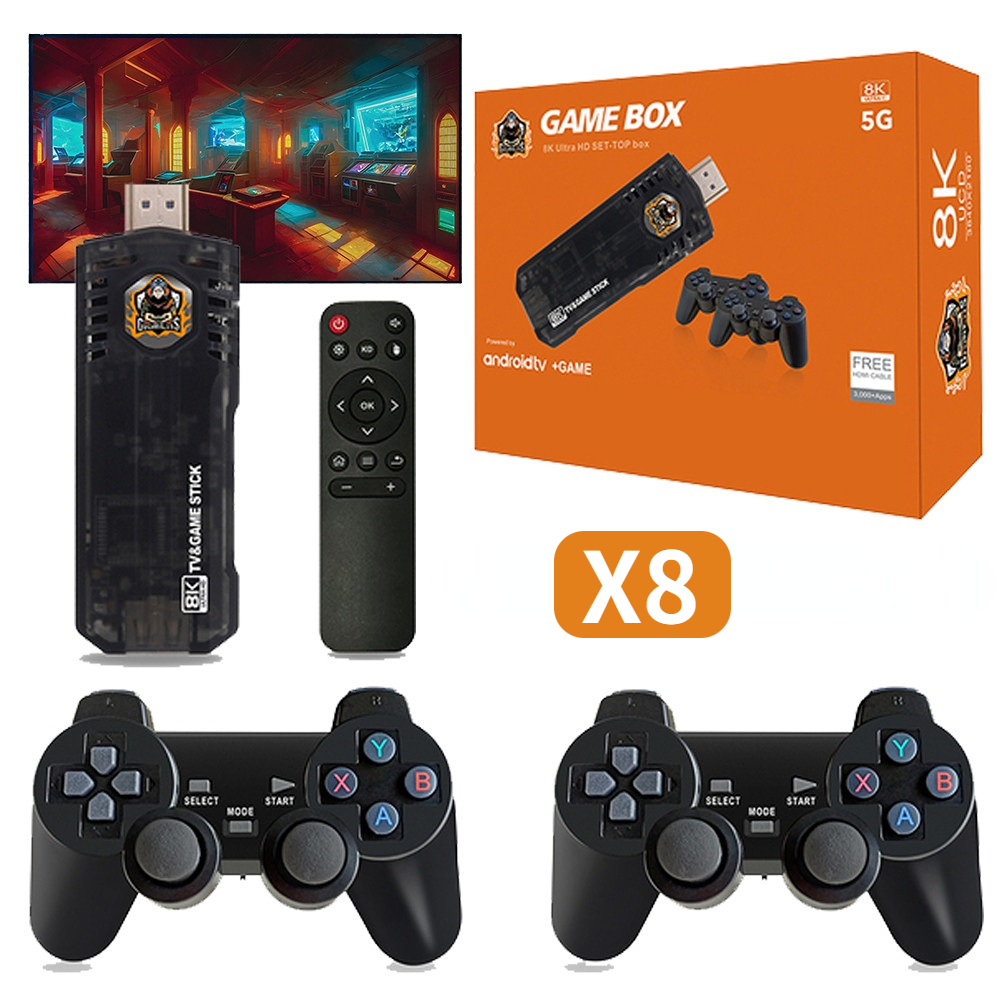 X8 Game Stick 4K 3D jeux Arcade rétro consoles de jeux vidéo double contrôleur Android 10 HD TV double système pour cadeaux de noël