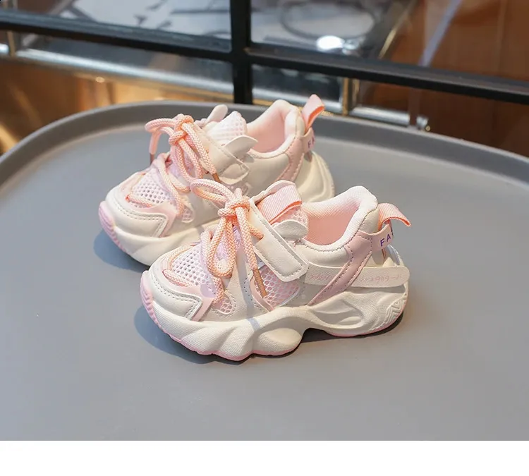 Childrens mesh breathable short chubby TPR running for boys and girls childrens casual sports shoes white tennis 3 4 5 6_voghion.com