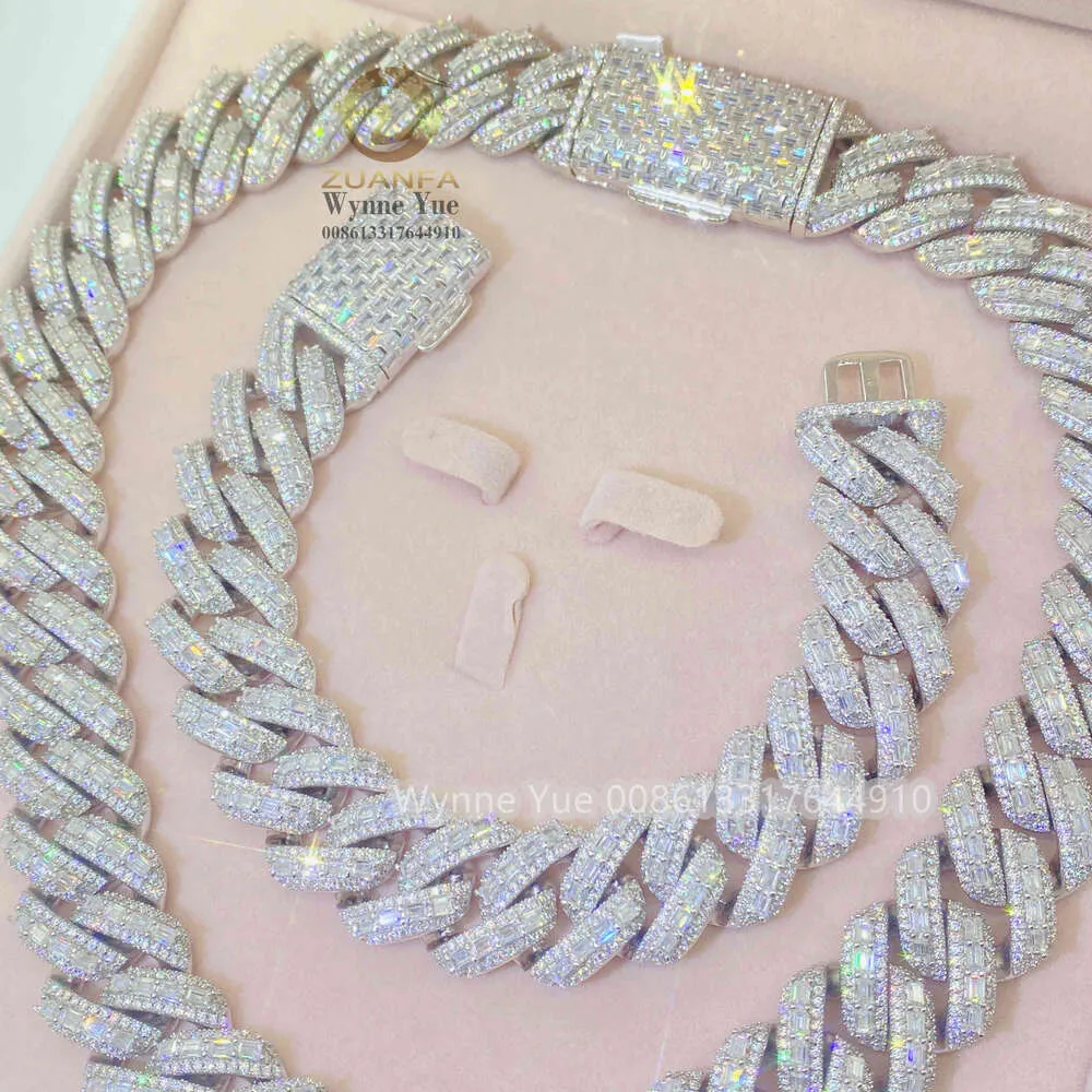 New 20mm Thick Heavy Baguette Gra Certificate Pass Diamond Tester Vvs Moissanite Cuban Chain_voghion.com
