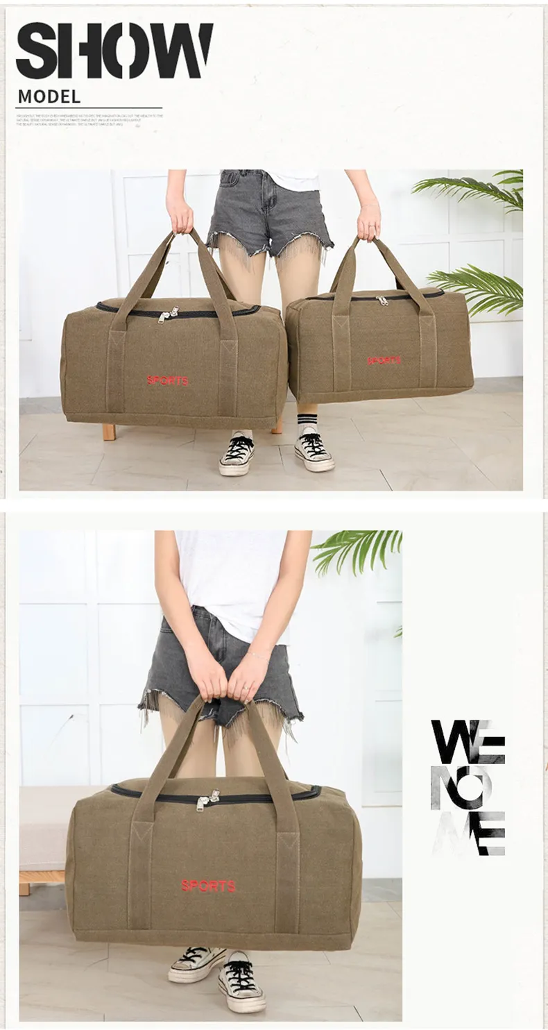 Unisex Vintage Canvas Travel Large Capacity Duffel Hand Lage Gym Pack Multifunction Sac De Voyage Weekend Bag_voghion.com