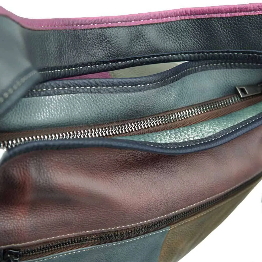 MS Retro Style Genuine Leather Handbag Donna Vacchetta Patchwork Fatto a Mano Spazzola Grande Capacità Hobos Borsa a Tracolla Capiente_voghion.com