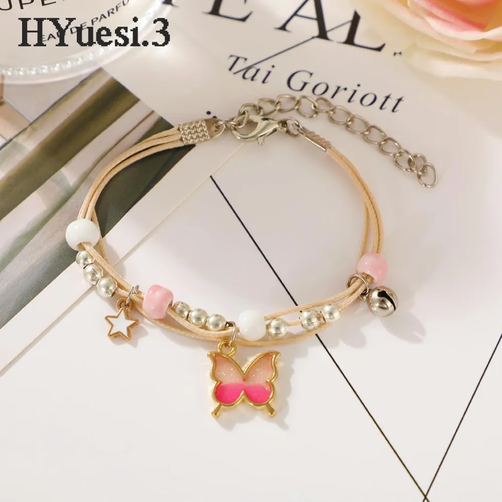 Bracelet de cheville en métal avec perles et papillon pour l'été, bracelet de cheville en corde tissée réglable et colorée pour femmes, filles et enfants_voghion.com