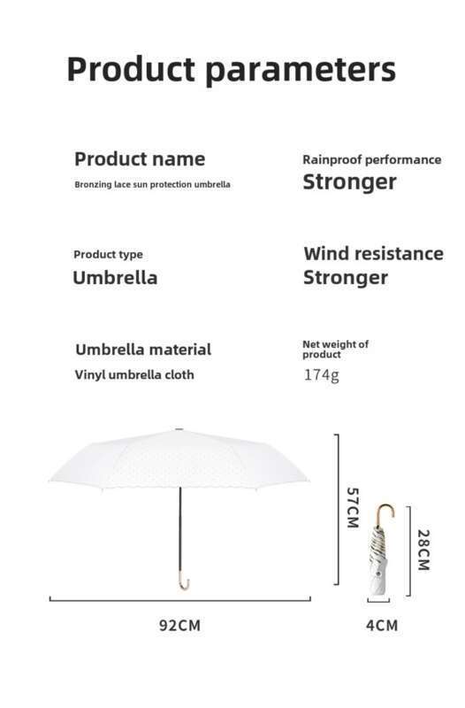 Ombrello parasole compatto leggero manuale a tre pieghe in WPC, in gomma nera, doppio uso per pioggia e sole,_voghion.com