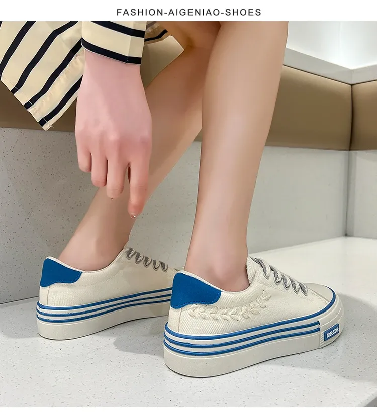 Platform Women Canvas Shoes Height Increasing Chunky Sneakers For Youth Girls Outdoor Trainers Female Ladies Thick Sole_voghion.com