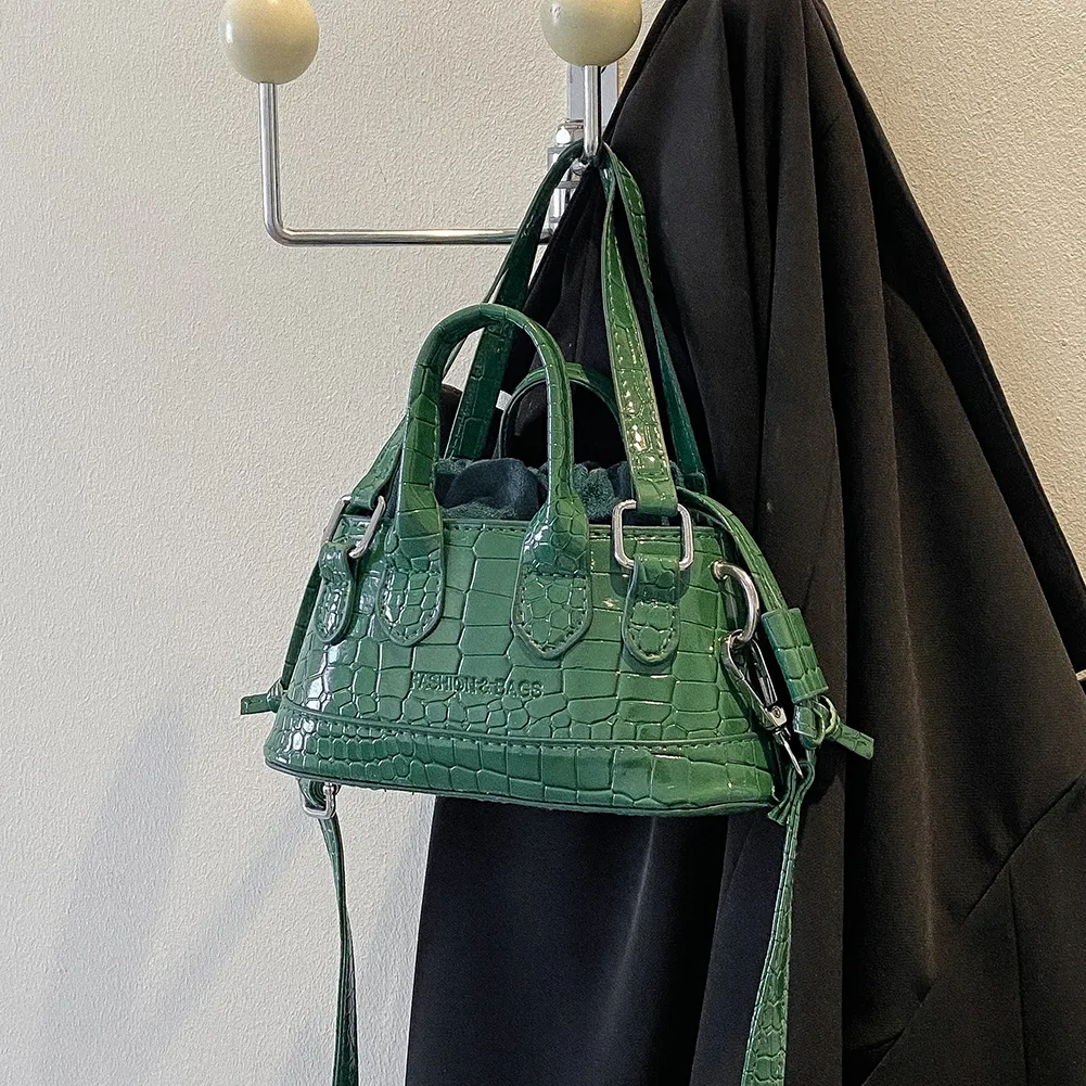 Women Messenger Solid Color Crocodile Pattern Crossbody Drawstring Fashion Capacity Girl High-quality Large Bag_voghion.com