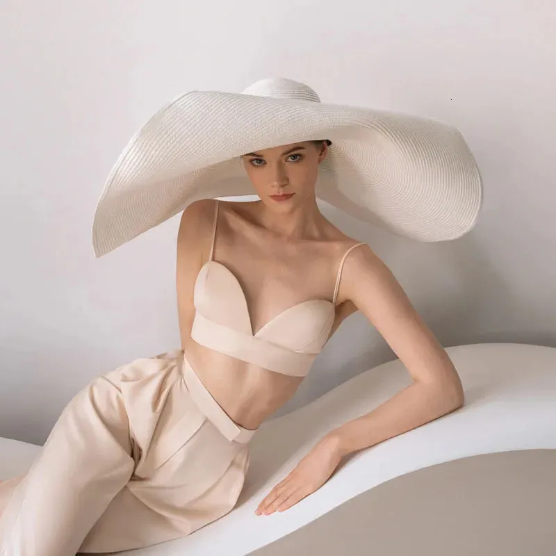 Foldable Women Oversized Ppy Straw Hat 70cm Diameter Large Brim Summer Sun Hats Panama Travel Beach Wholesale 240619_voghion.com