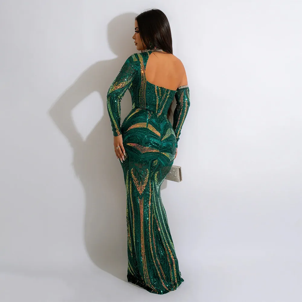 Vestidos casuales IDress 2023 Vestido elegante de lentejuelas de diamante de perforación de calidad para mujer Vestido largo maxi ajustado para fiesta Club nocturno_voghion.com