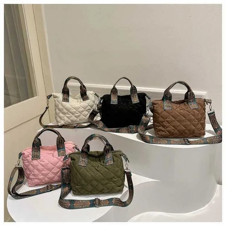 Borsa a tracolla larga da donna, autunno/inverno, rombo, in cotone, grande capacità, tutto abbinato Shoppin241106_voghion.com