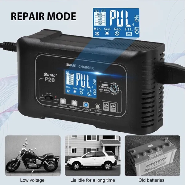 Chargeur de batterie intelligent pour batteries lithium agm gel_voghion.com