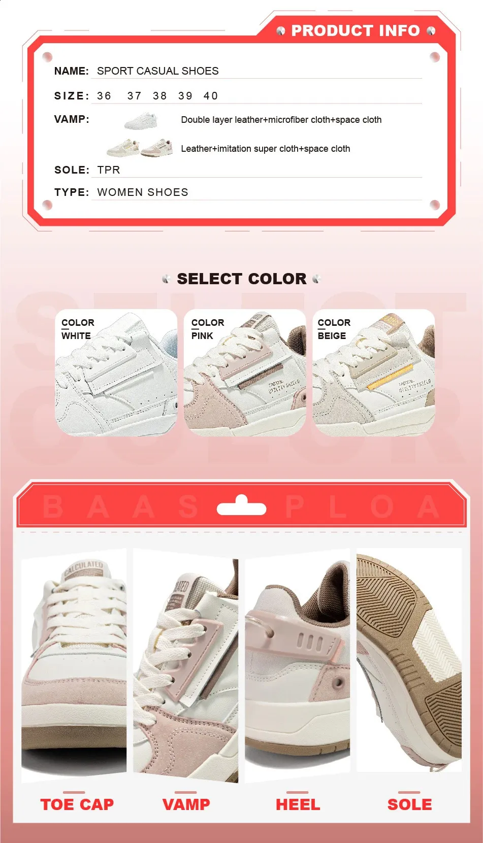 Baasploa Dames Outdoor Casual Mode Leren Ademende Sneakers Wandelschoenen Dames Antislip Comfortabel Skateboard_voghion.com