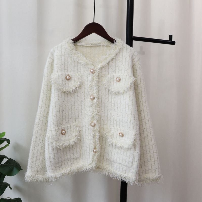 Damenbekleidung Nerzfleece-Pulloverjacke Herbst Winter lockerer kleiner Duftstil weich und klebrig Temperament_voghion.com