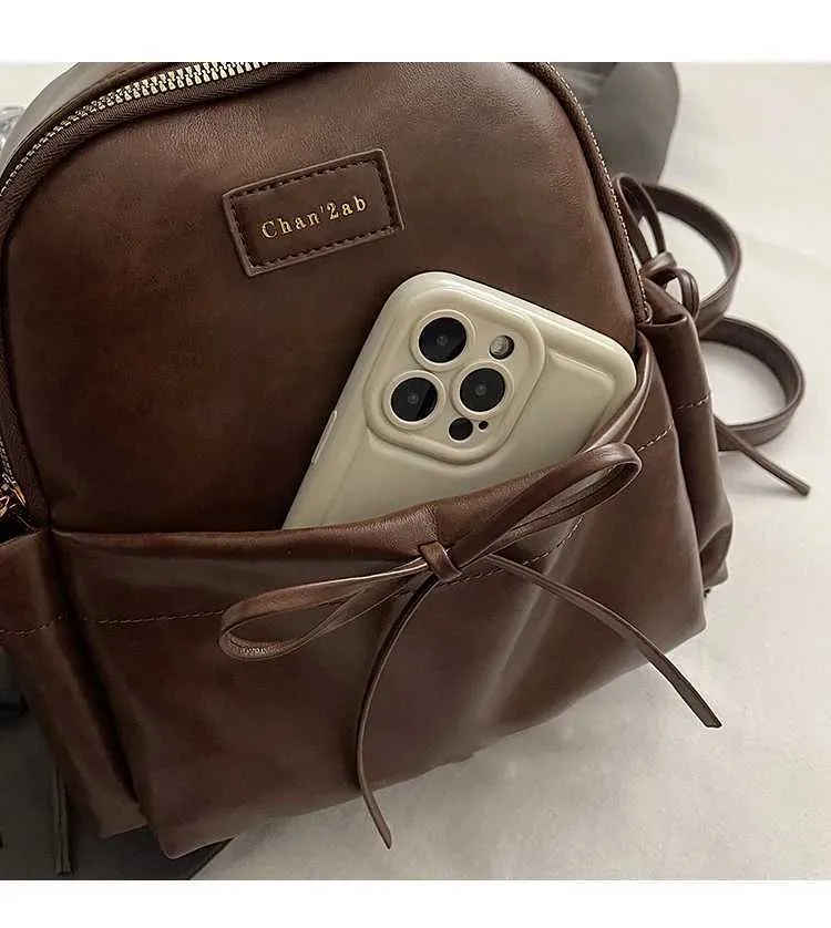 Retro Pu Rucksack Frauen Casual Solide Leder Kleine Schulter Taschen Große Kapazität Täglichen Pendeln Tragbare Packs Dame Griff_voghion.com