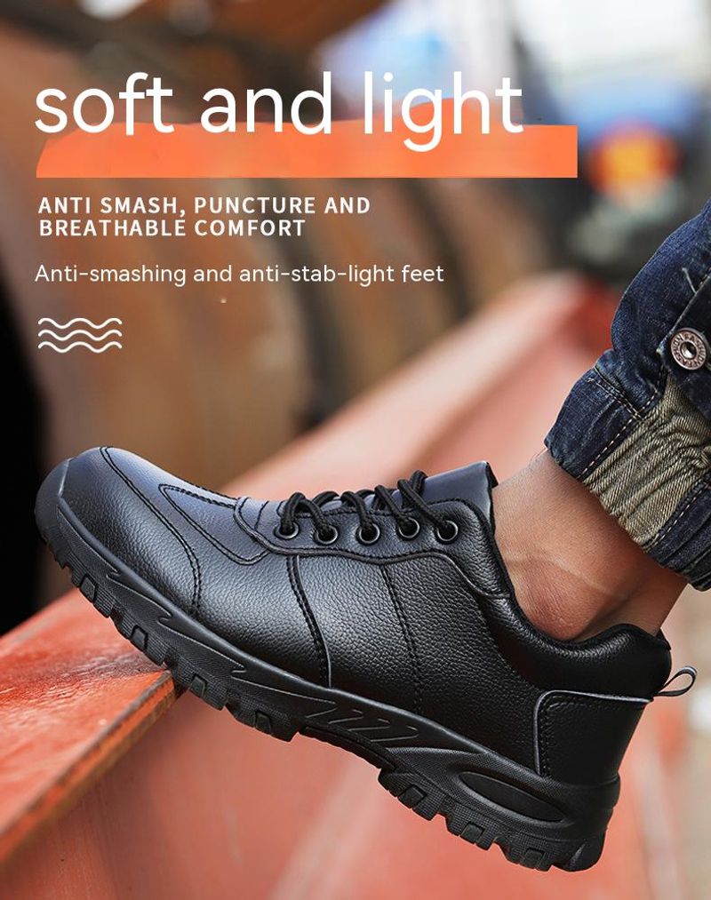 PU Leather Men Safety Anti-smash Anti-puncture waterproof Lightweight Work Sneakers Indestructible Shoes Boots_voghion.com