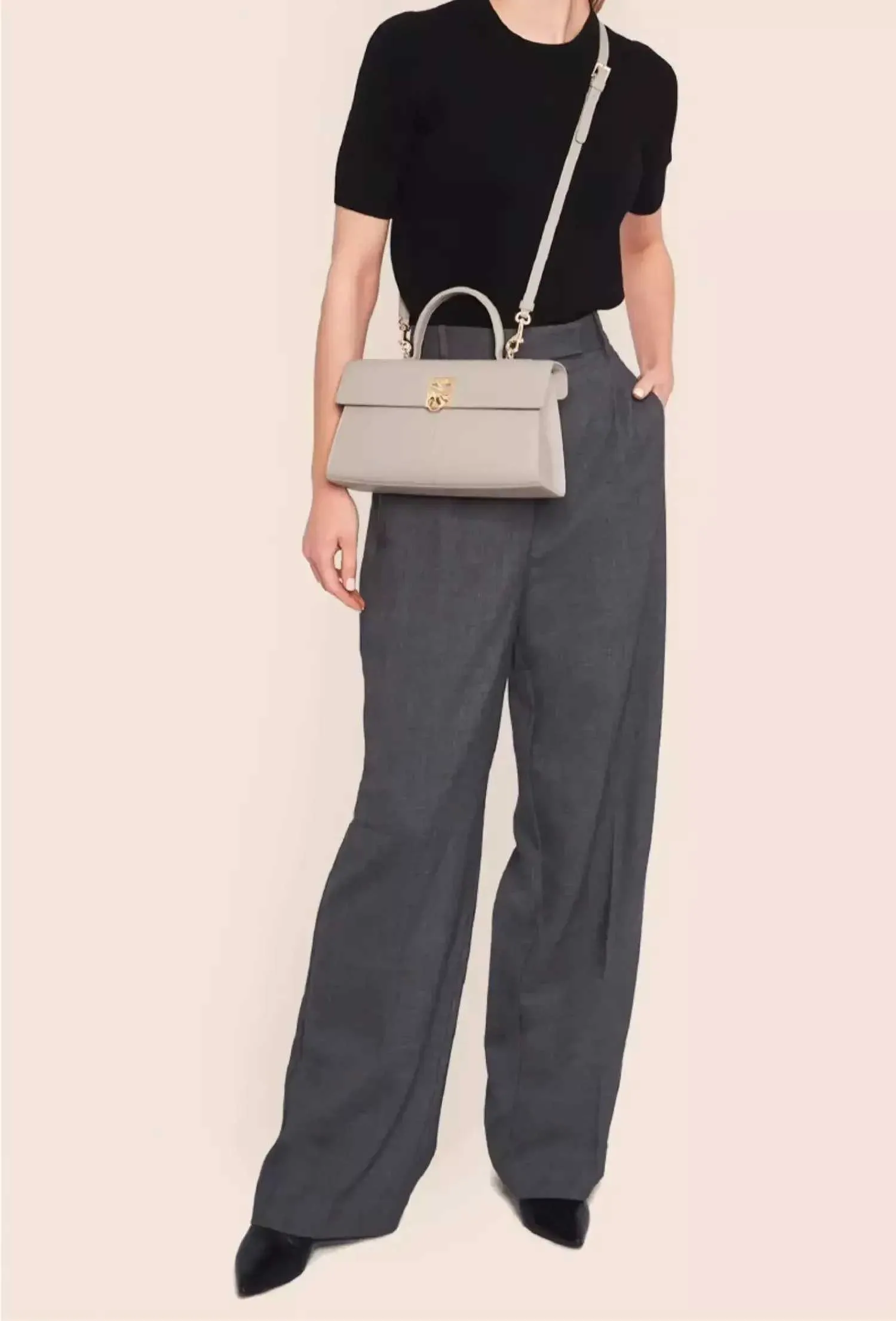 Stilvolle Umhängetasche für Damen, Designer-Umhängetasche mit Clamshell-Griff oben, Vollleder, mit Riegel, Umhängetasche, Ba241216_voghion.com