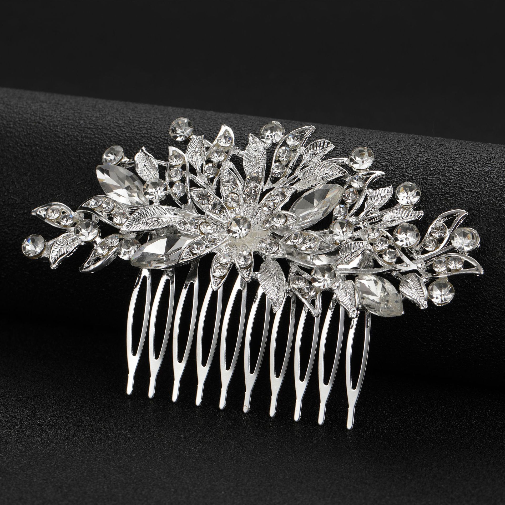 Accessori per capelli da sposa in lega con diamanti, farfalla, foglia, pettine per capelli in vetro, inserto per pettine, pettine laterale, produttore di accessori per capelli all'ingrosso_voghion.com