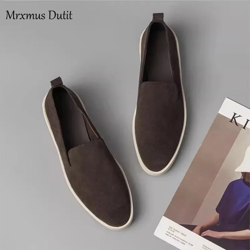 Chaussures de sport décontractées Mrxmus Autumn Flat pour femmes, en cuir suédé véritable, semelle épaisse vulcanisée, référence 240918_voghion.com