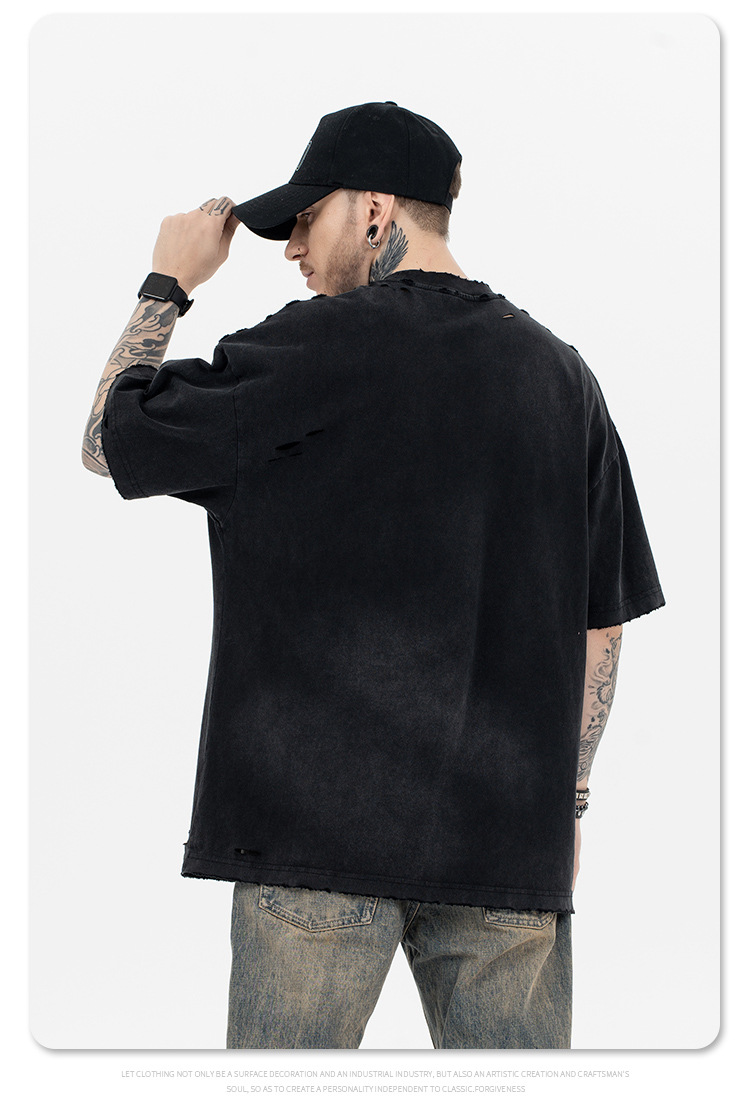 Vêtements pour hommes SUP | Nouvelle marque de mode d'été 2024 Rich Second Generation Melancholy Boys Creative Letter Perforated Washed_voghion.com