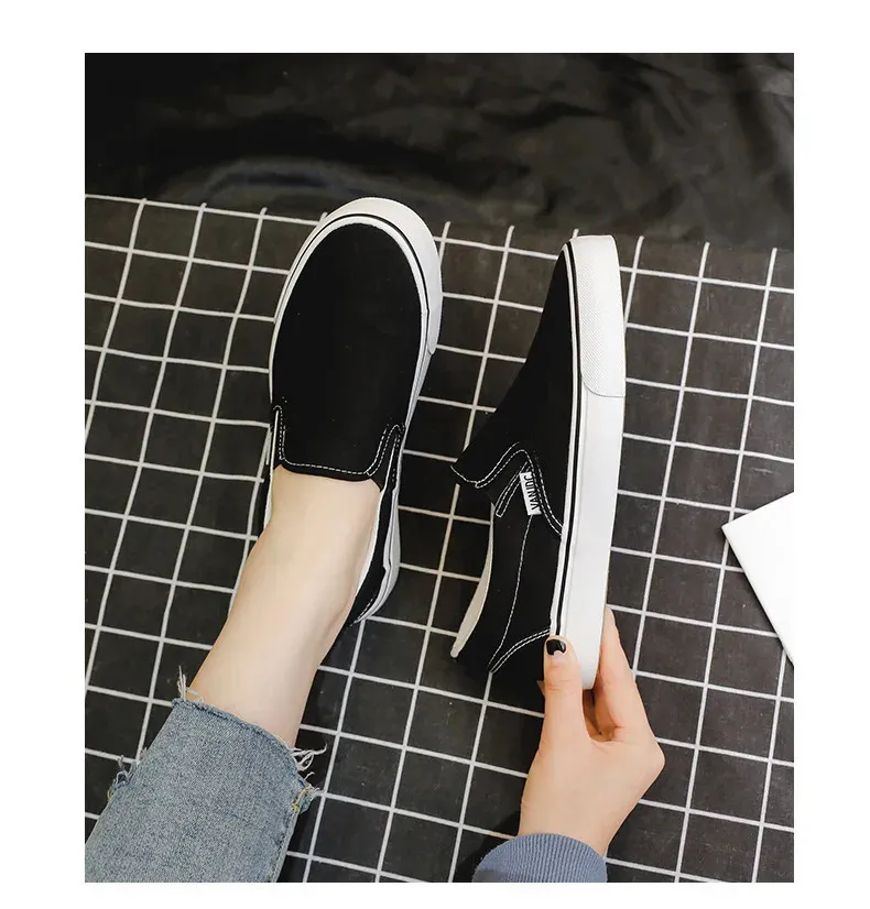 Weiße Canvas Damen Paar Slipper Flache Bequeme Casual Fashion Plateau Damen Vulkanisierte Schuhe atillas Mujer 240607_voghion.com