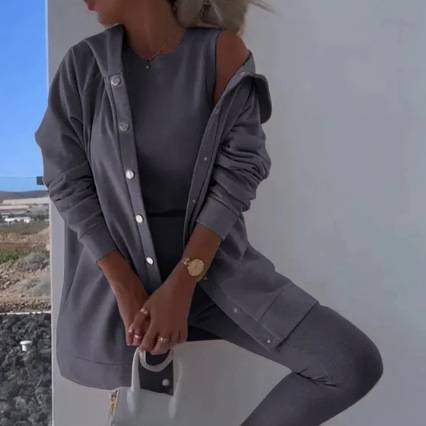Ensemble 3 pièces pour femme : sweat à capuche, débardeur côtelé et pantalon de jogging – Tenue décontractée coupe slim – Du S au 5XL_voghion.com