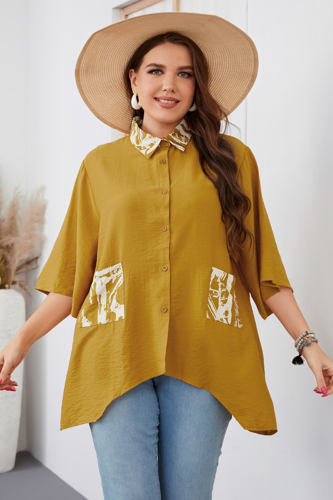 Women's loose irregular large size shirt fat girl fashion tops_voghion.com