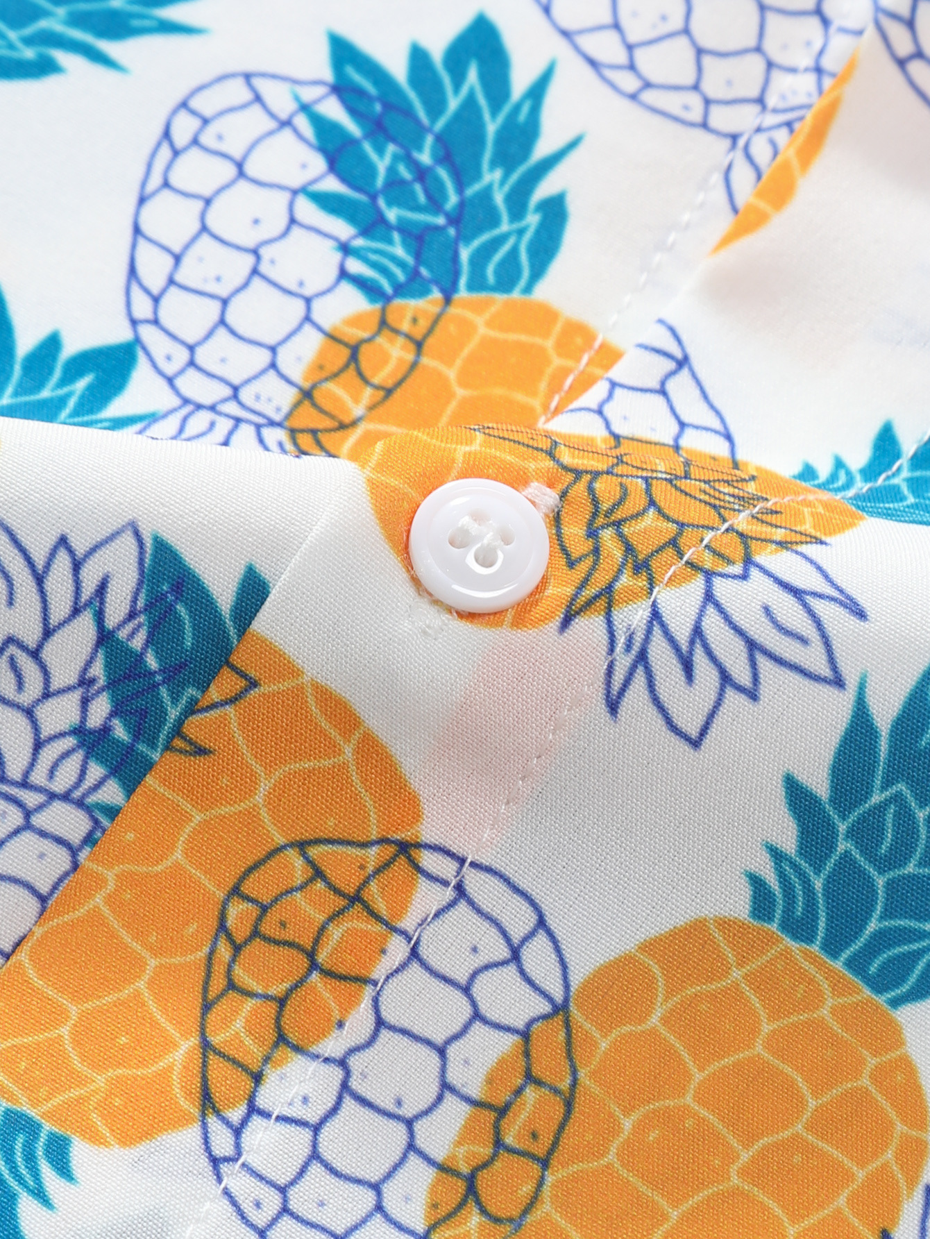 Men's Clothing  yellow and blue pineapple print men's short-sleeved shirt polyester men's shirt digital print summer 2024 new style_voghion.com