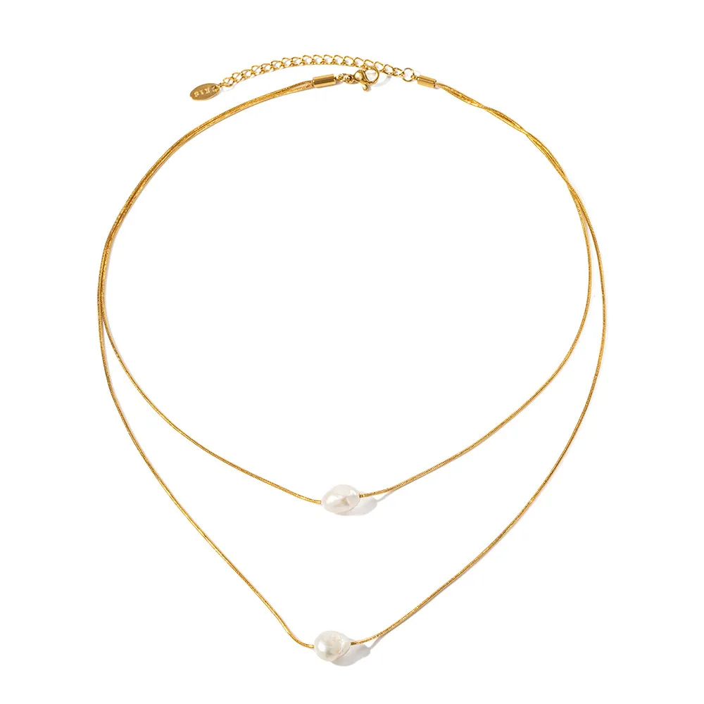 Double Layer Freshwater Pearl Necklace Gold Plated Jewellery_voghion.com