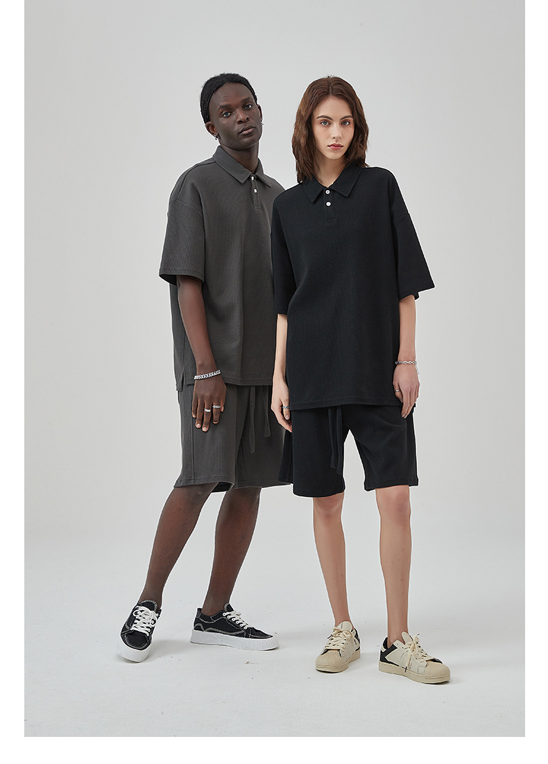 ARTIE Men's Wear | High-end breathable diamond pattern waffle shorts set, loose casual top, wide-leg shorts_voghion.com