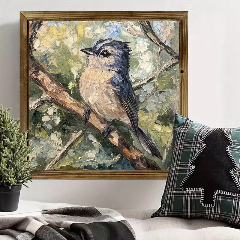 8x8" Vintage Blue-Gray Bird Wood Sign - Polished Farmhouse Wall Art For Home/Office, Lightweight & Horizontal_voghion.com