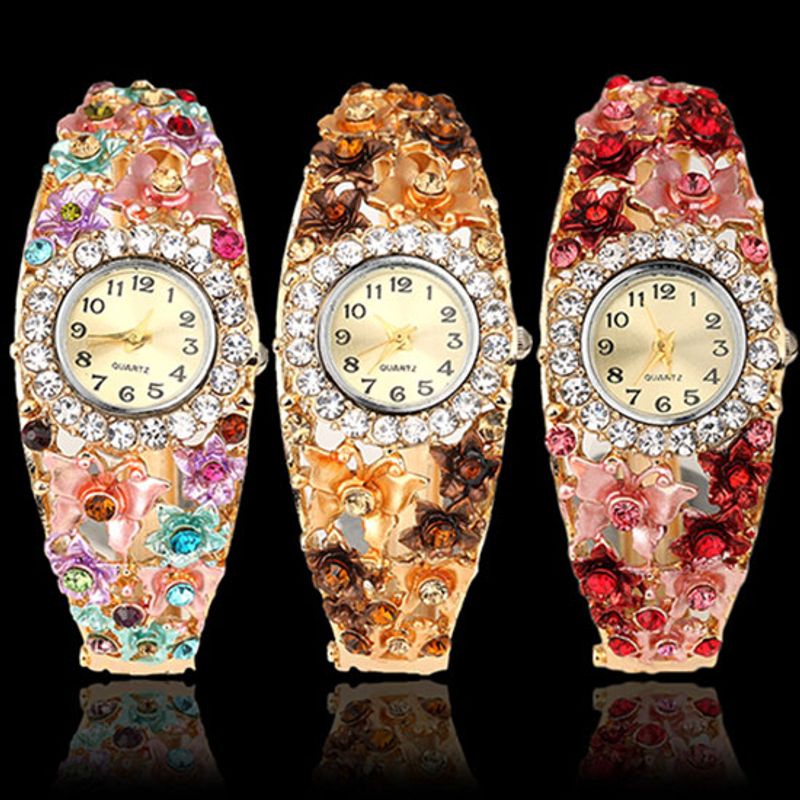 Yamaler Women \ 's Flower Butterfly Dress Watch Round Dial Strass Bracelet Montre-bracelet_voghion.com