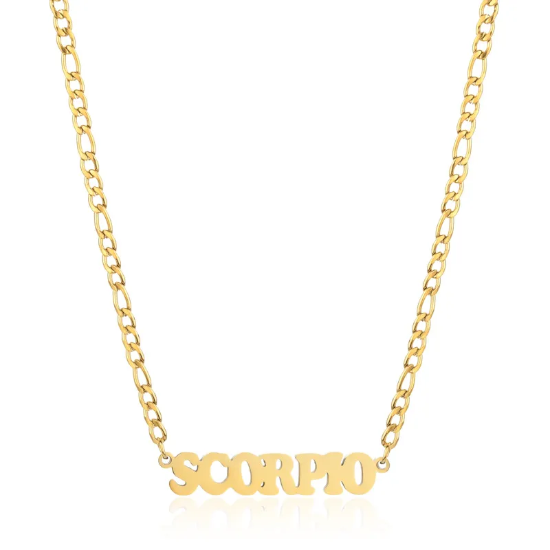 Collier pendentif en acier inoxydable Twee 12 constellations collier lettre ras du cou pour femmes hommes bijoux de cou usine_voghion.com