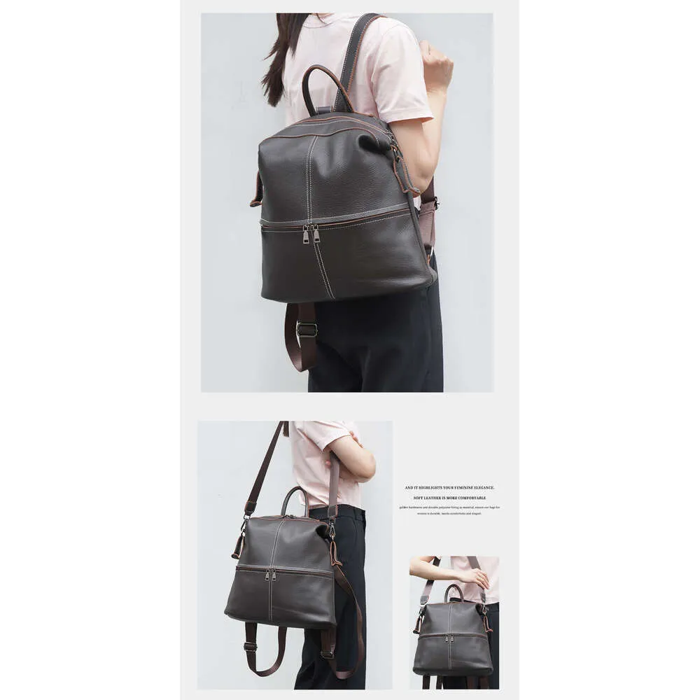 Zaino da viaggio classico in vera pelle da donna Zency, grande capacità, per iPad, A4, laptop, borsa a tracolla da donna con_voghion.com
