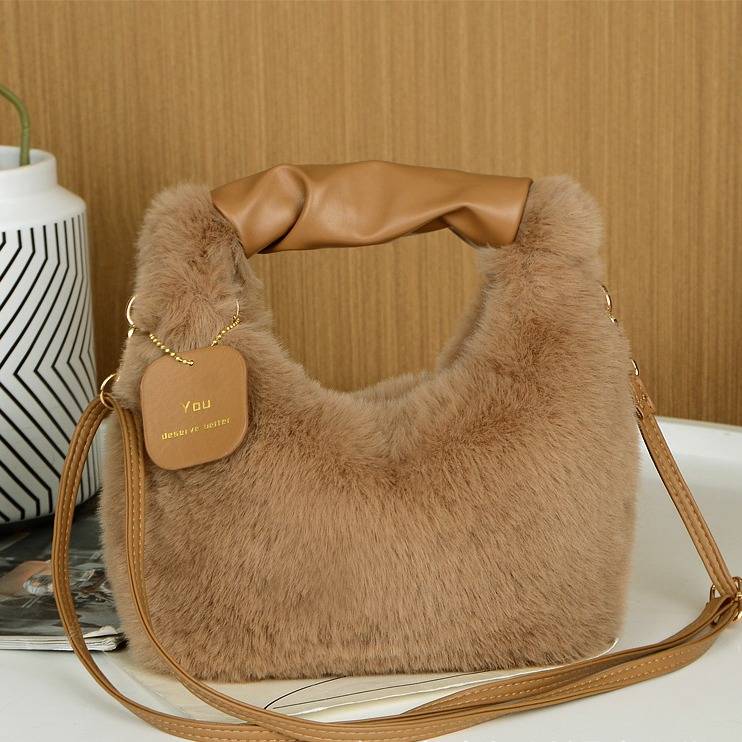 Sac bandoulière en fausse fourrure pour femme - Sac à main souple avec fermeture éclair, petit sac carré élégant et mignon pour vos tenues du quotidien._voghion.com