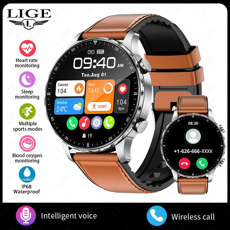 Magnetic Leather Strap Smartwatch With Bluetooth Calling For Men_voghion.com