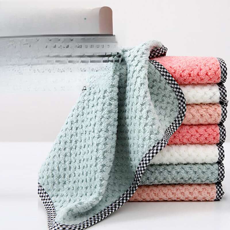 Tableware Household Kitchen Small Square Towel, Degreasing, Thickened Pineapple Lattice, Non-greasy, Absorbent, Hangable_voghion.com