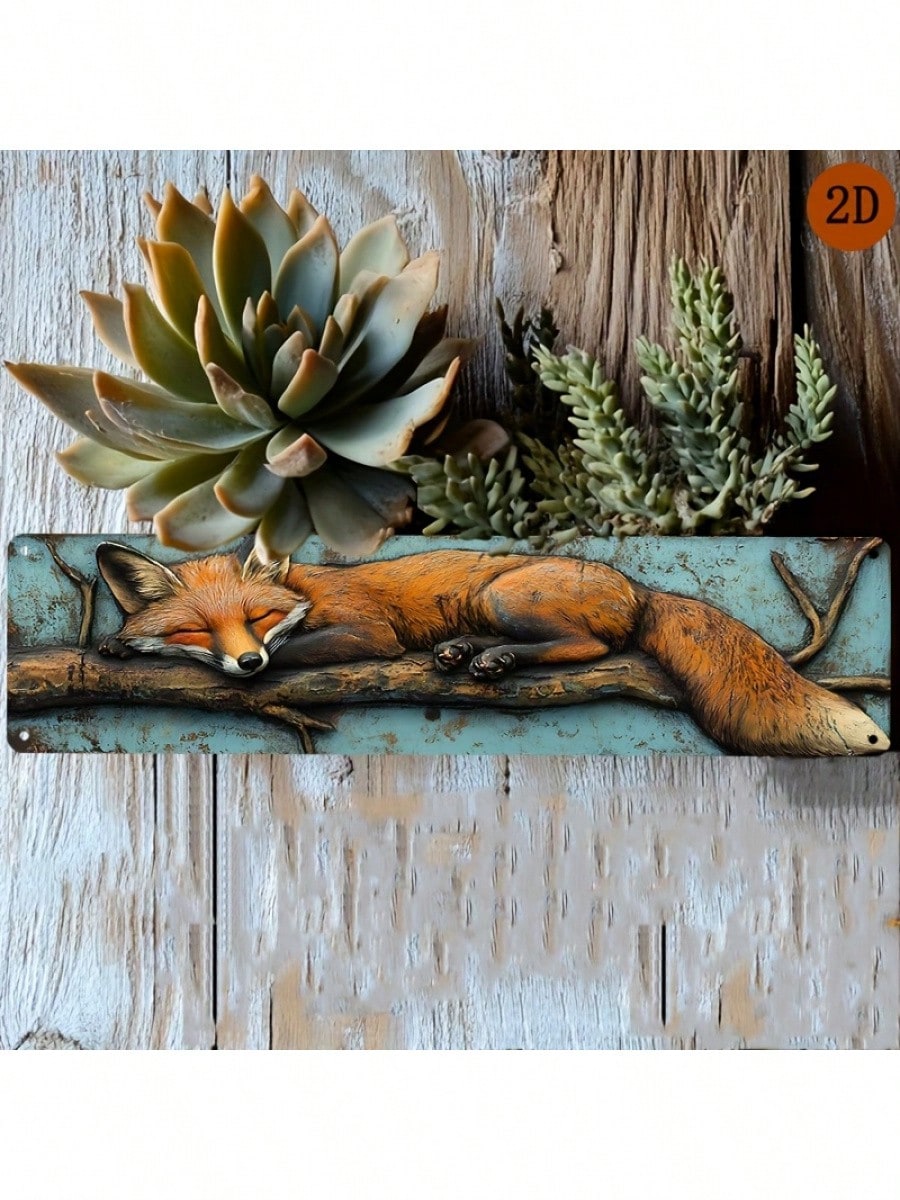 1 Stück flaches, zweidimensionales, fuchsförmiges Vintage-Straßenschild aus Aluminium zur Wanddekoration, flaches Design, ideale Raumdekoration_voghion.com
