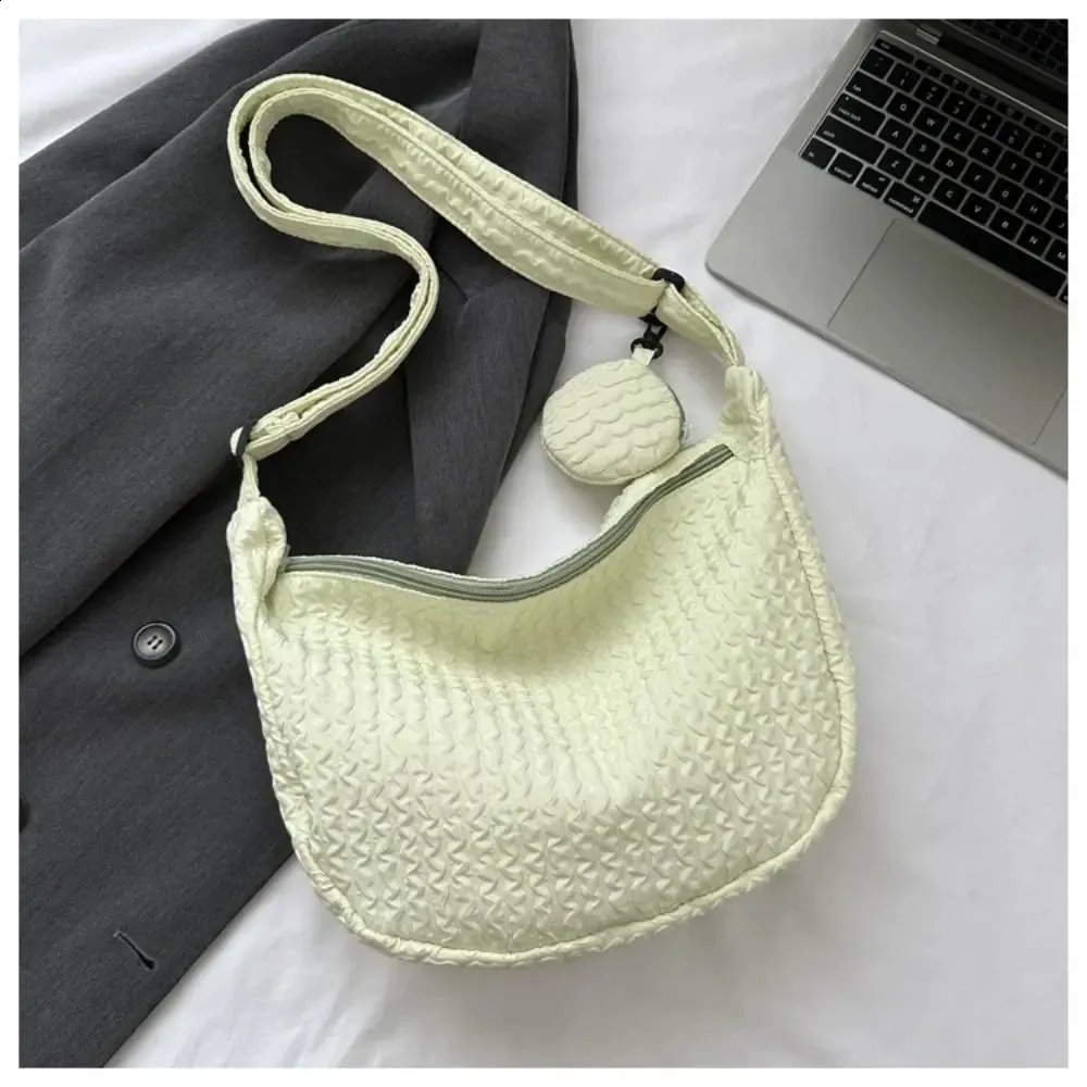 Ruched Crossbody Shoulder Bag For Women Nylon Pleated Satchel_voghion.com