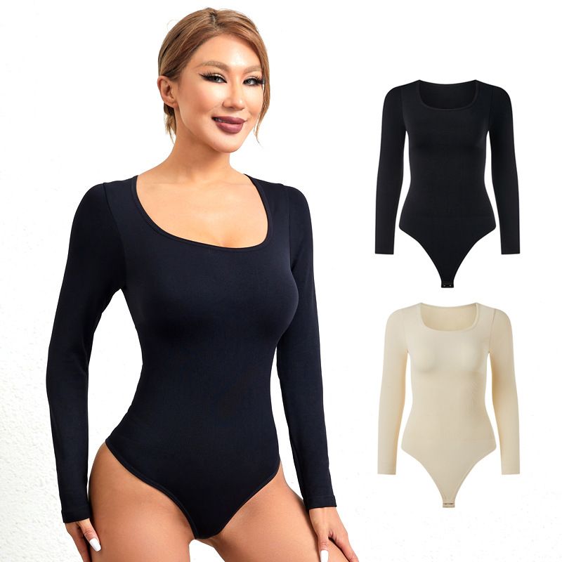Seamless Long Sleeve Onesie Shapewear High Elastic Base Belly Lift Hip Blouse Sexy Women's Dress_voghion.com