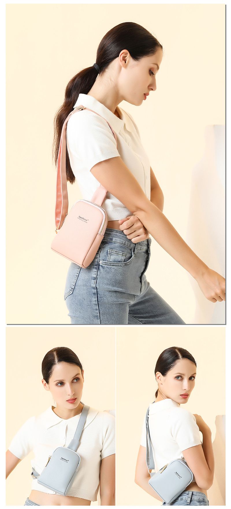 Baellerry nouveau sac messager à double fermeture éclair pour femme de style coréen, sac de téléphone portable simple et polyvalent, vente en gros_voghion.com