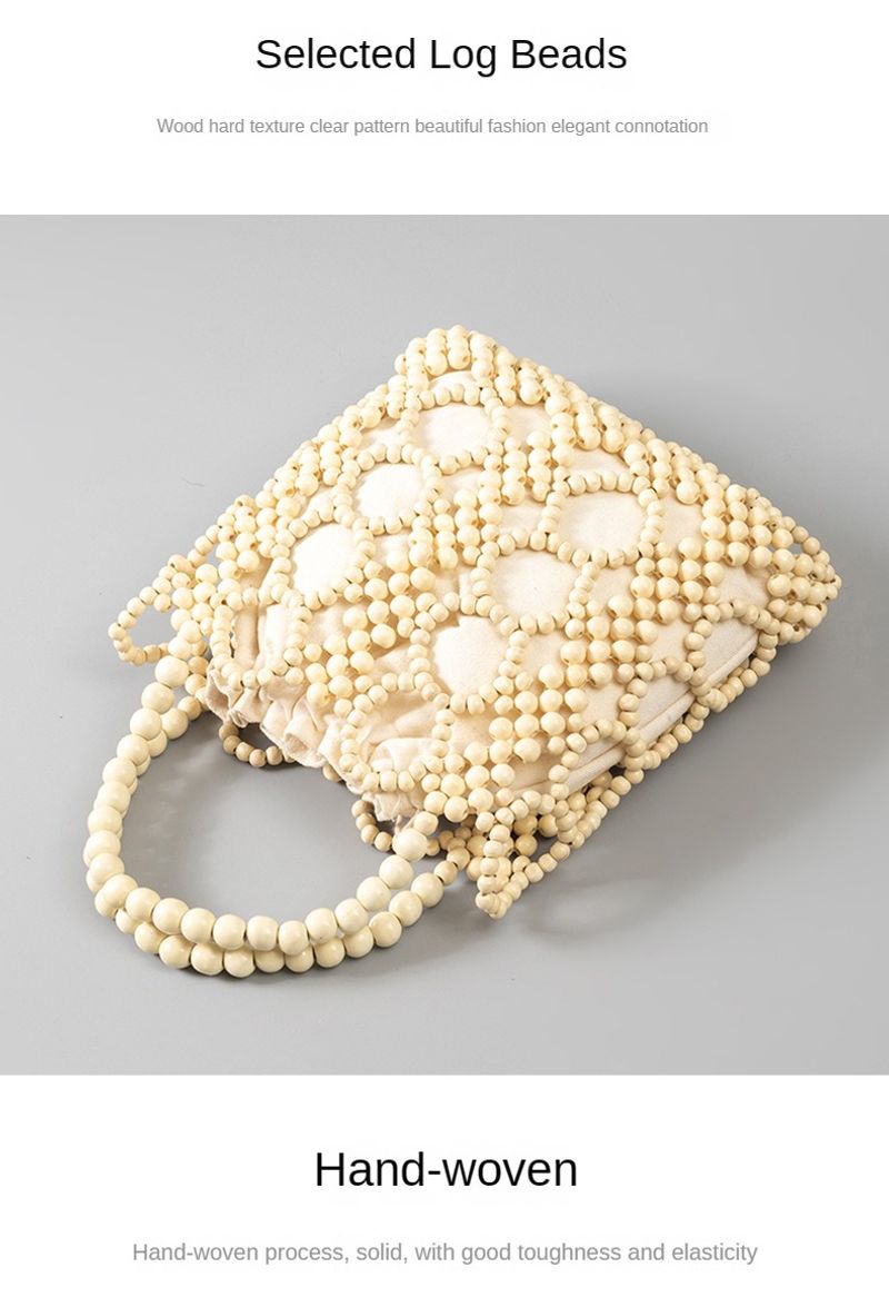 Hochwertige Handtasche Damen, Nischendesign, aus Holzperlen, handgewebte, modische Hohltasche, große Kapazität, Tasche_voghion.com