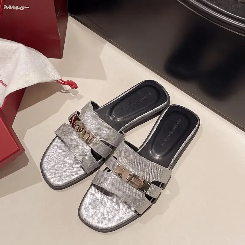 buckle designer flat shipping Free bottomed one word slippers women in summer 2024 versatile fashionable for outdoor_voghion.com