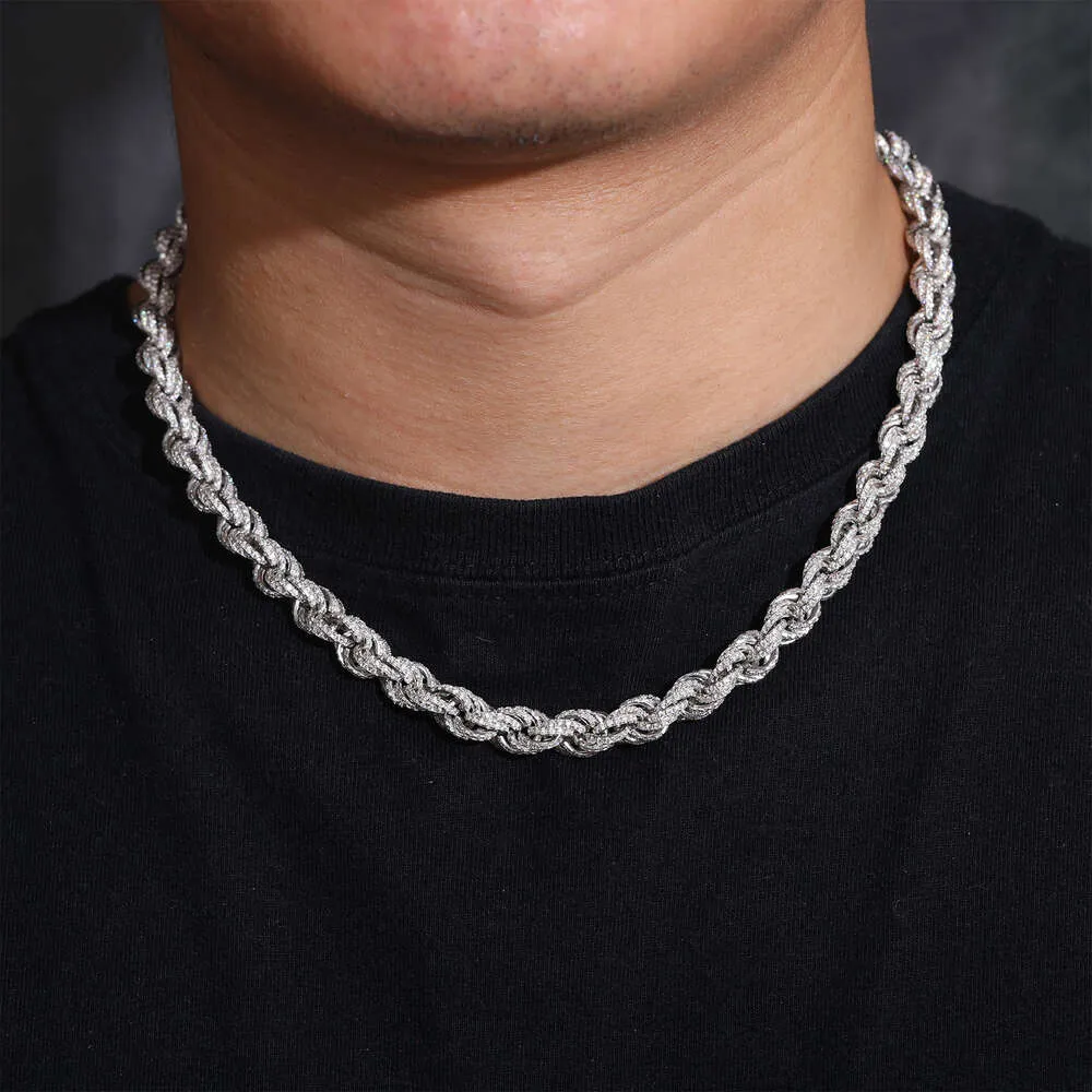 8mm Tamamen Buzlu Halat Kolye Yaylı Toka Bağlantı Zincir Bileklik Sterling Gümüş ve VVS Moissanite_voghion.com