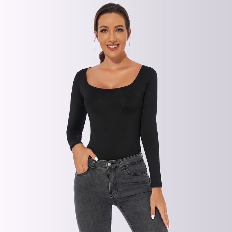 Plus size T-shirt long-sleeved jumpsuit bodysuit women's top_voghion.com