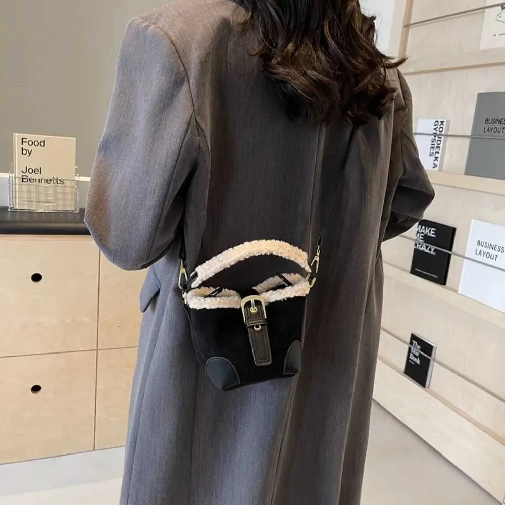 Borse a secchiello in lana di agnello alla moda con tracolla Borsa a tracolla retrò in peluche vintage da donna C241212_voghion.com