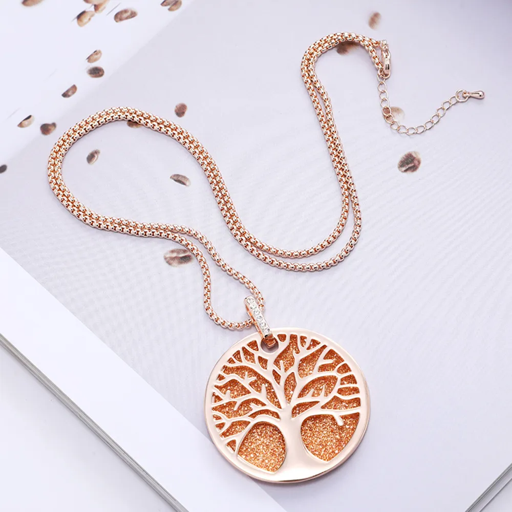 Colliers pendentifs 2023 Collier arbre de vie tendance en cuir cristal double couche grande breloque plante bijoux de mode pour_voghion.com